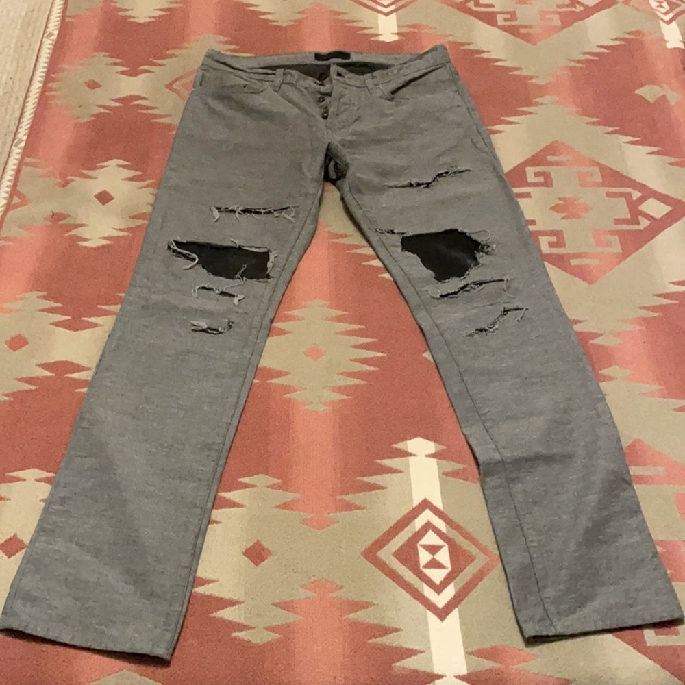J Brand Tyler Skinny Jeans Distressed Leather Patchwork.